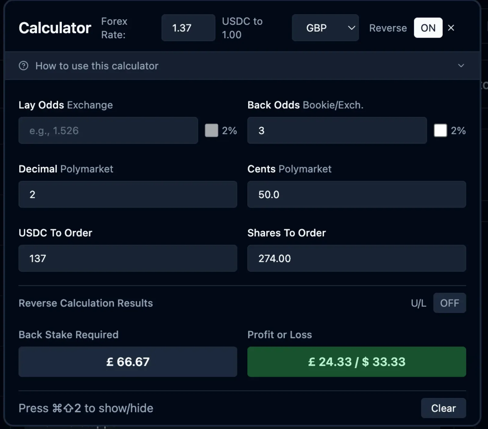 PolyTrader odds and stakes calculator